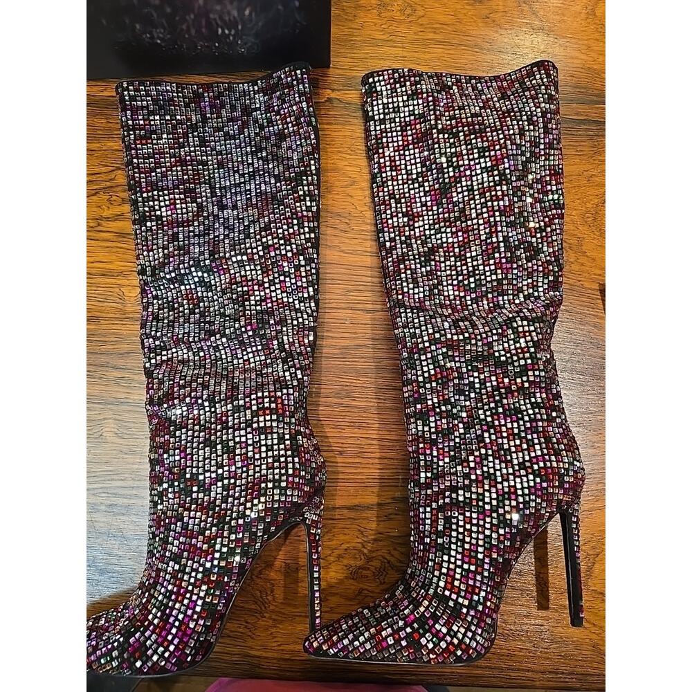 Azalea Wang Izzy-Multi Rhinestone Stiletto Heel Boot Women's Size 8 - Picture 12 of 16